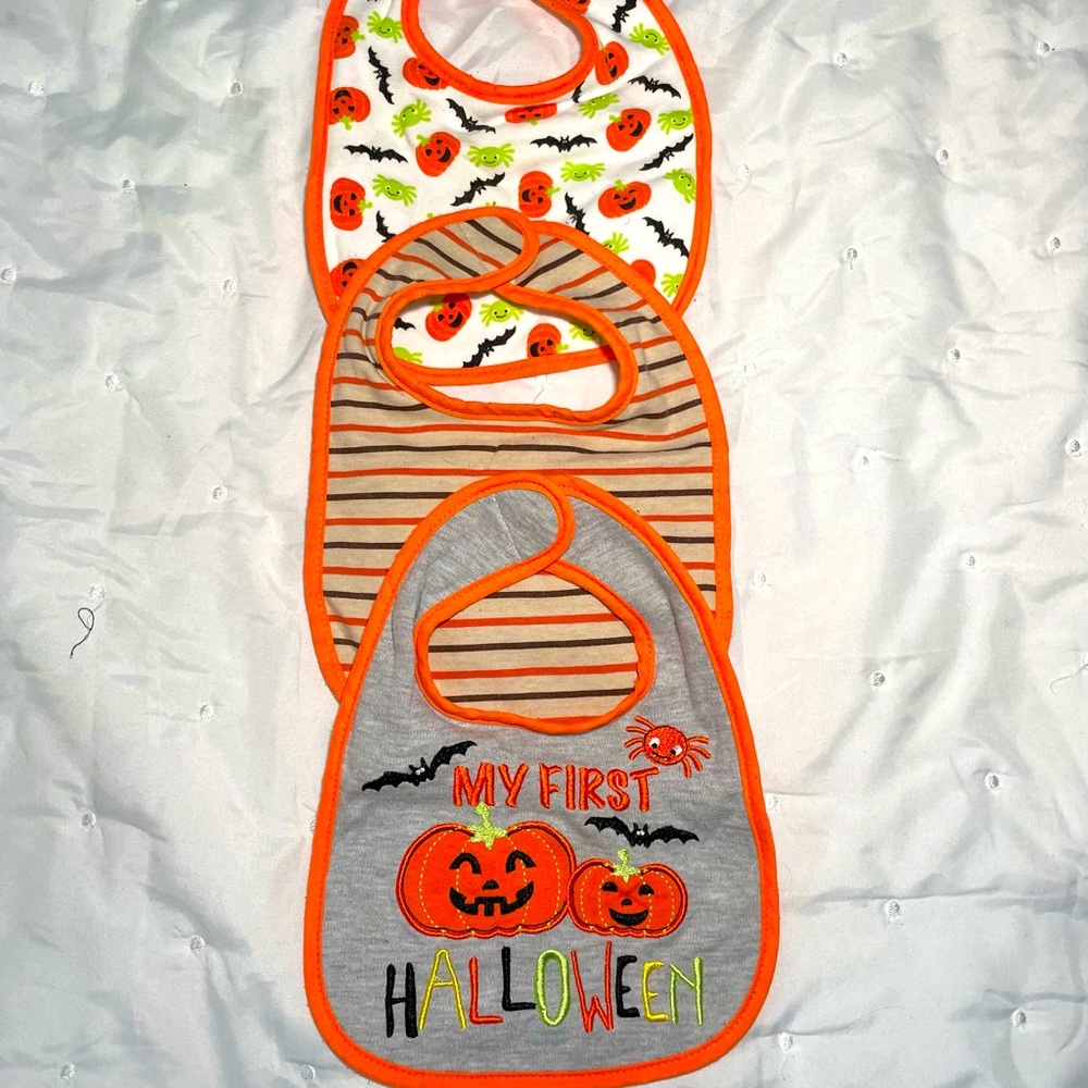 Baby Essentials Baby Pumpkin Halloween Jack O’lanter Orange Cotton Bibs